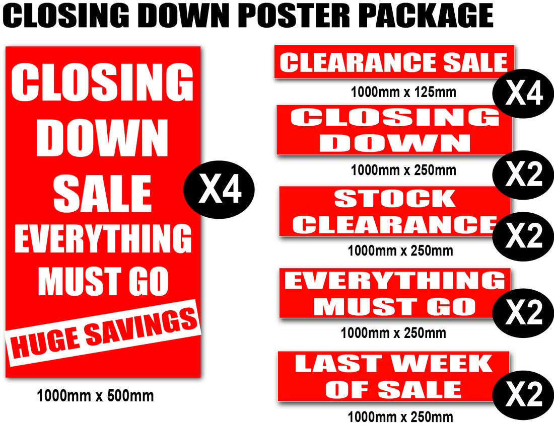 Vertical Closing Down Posters Pack inc 16 plus - Sale Posters & Signs