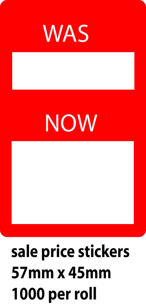 Was Now Red Stckers 1000 per roll | Sale Stickers - Sale Posters & Signs