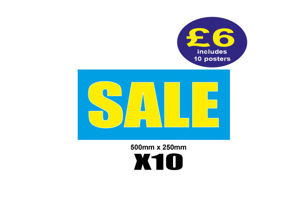 blue Sale Posters x10 500mm x 250mm pack | sale signage red;Clearance;sale posters red Impact;blue sale posters - Sale Posters & Signs
