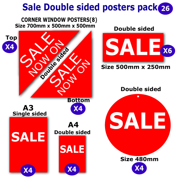 Sale Posters double sided pack includes over 26 | sale value packs;hanging cards - Sale Posters & Signs