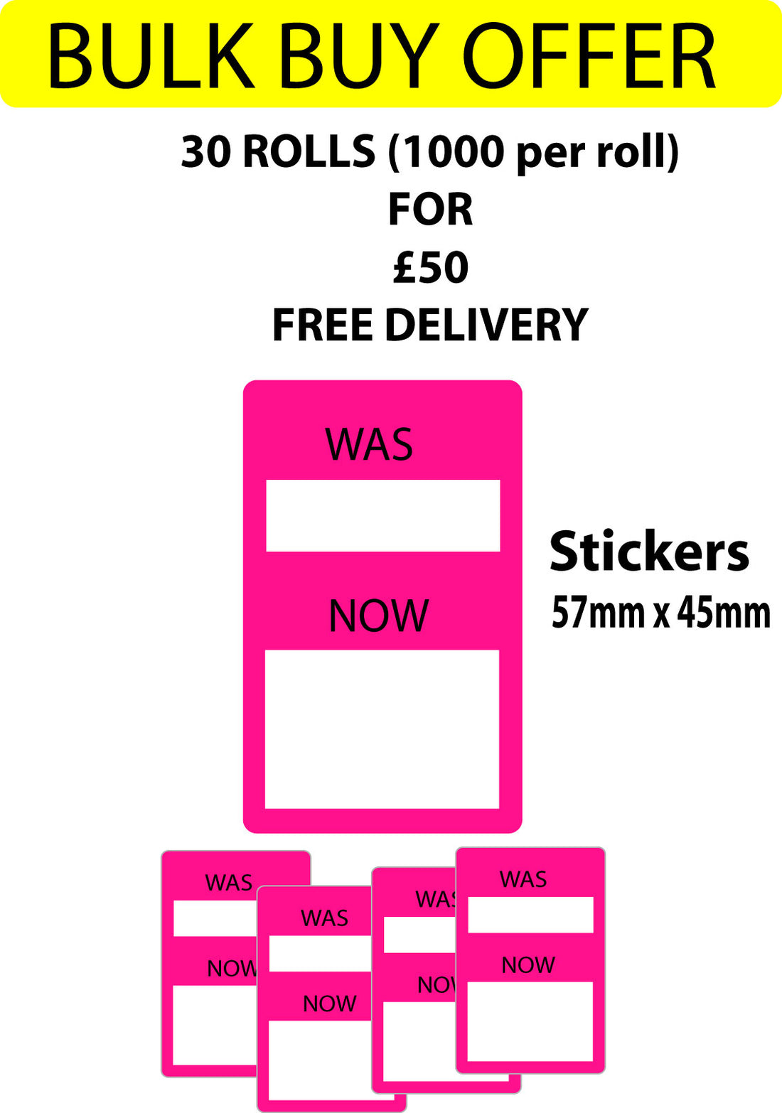 Bulk buy pink was now stickers 57mm x 45mm | special Offers - Sale Posters & Signs