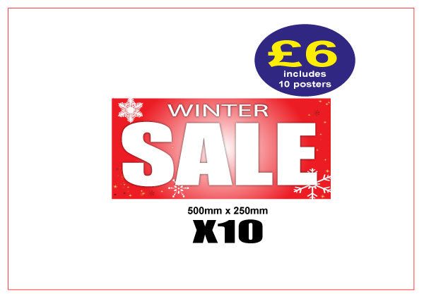 Winter Sale Posters x10 500mm x 250mm pack | winter sale;sale signage red;Clearance;sale posters red Impact;Red and Black Sale - Sale Posters & Signs
