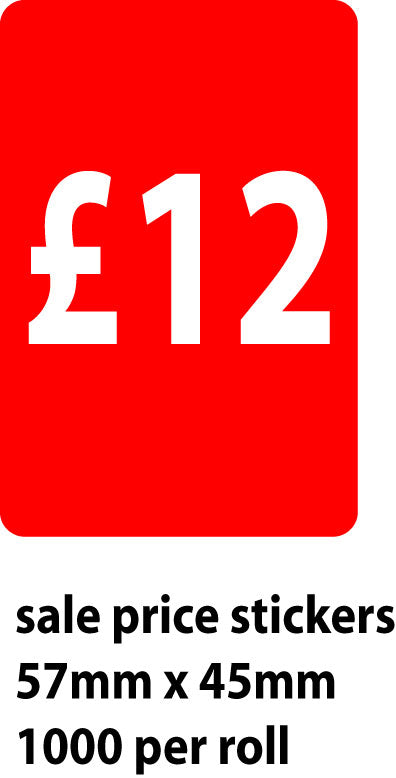 Sale Red £12 Price Stckers 1000 per roll | Sale Stickers - Sale Posters & Signs