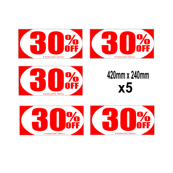 30%off Red 420mm x 240mm posters(5) | % Off Signage;30%off - Sale Posters & Signs
