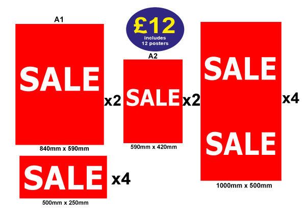 Sale posters Value pack for shop windows advertising inc 12 | sale value packs;Sale posters New - Sale Posters & Signs