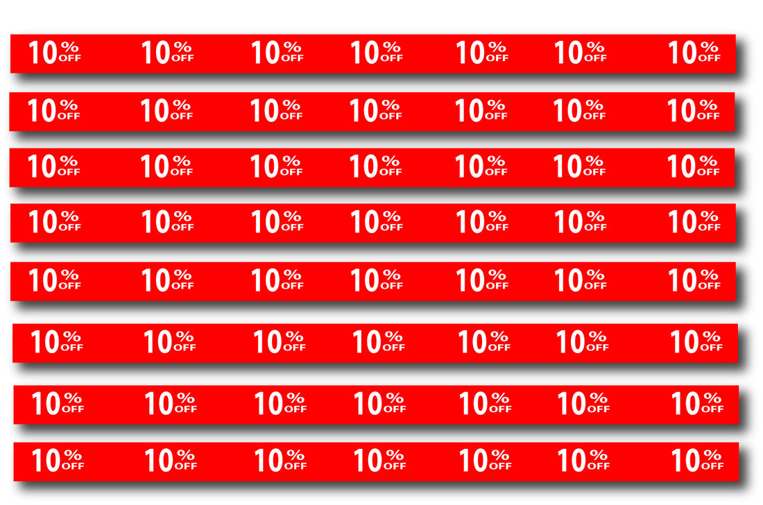 10%off Shelf strips inc 10 size 35mm x 1200mm | % Off Signage;Shelf Strips;10%off - Sale Posters & Signs