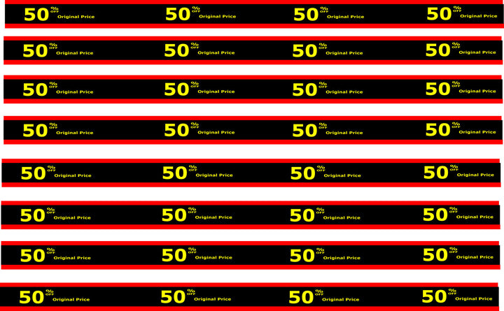 Black 50% Off Shelf Edge Strips – 1200×36mm, Pack of 10
