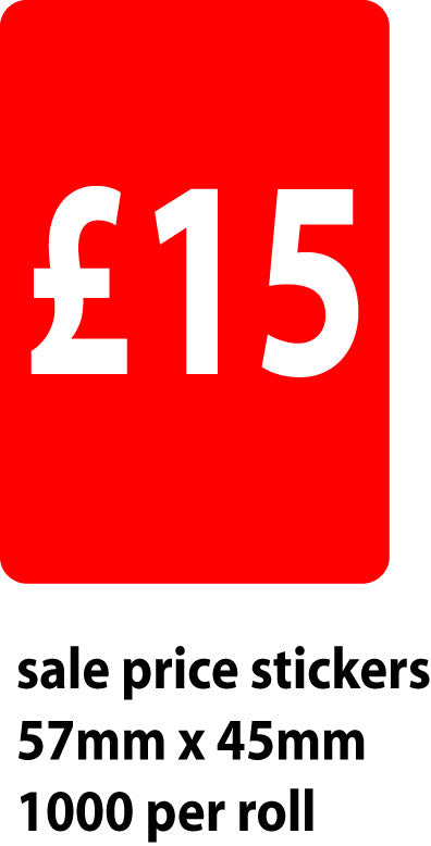 Sale Red £15 Price Stckers 1000 per roll | Sale Stickers - Sale Posters & Signs