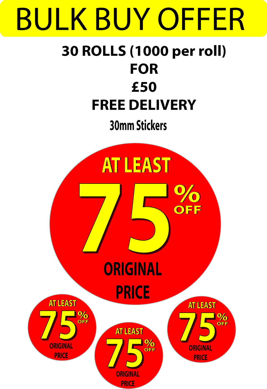 Bulk buy Yellow at least 75% 3 cols stickers 30MM | special Offers;Clearance - Sale Posters & Signs