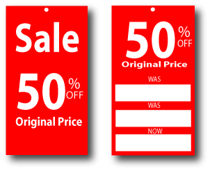 50% off Large tickets d/sided 8"x4" | sale tickets;% Off Signage;50%off - Sale Posters & Signs