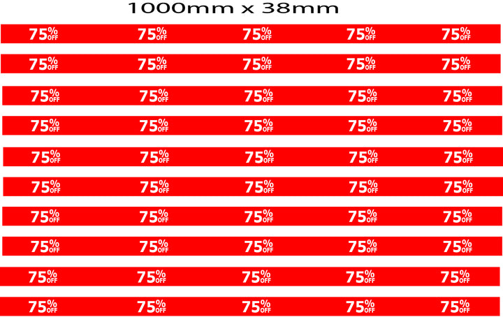 75%off Shelf strips inc 10 size 35mm x 1200mm | sale signage red;Shelf Strips;75%off;% Off Signage;Clearance - Sale Posters & Signs