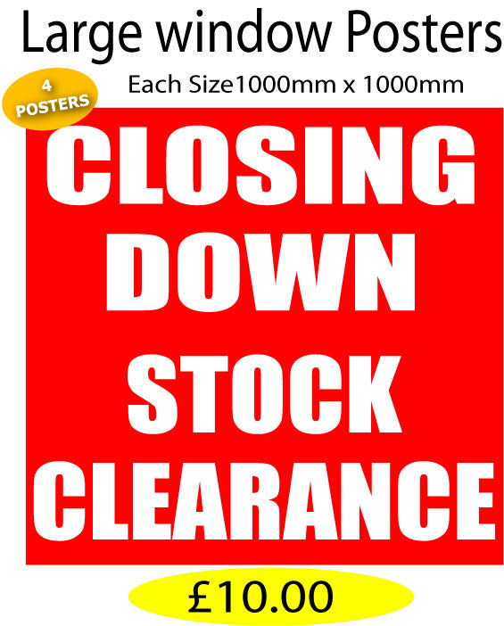 Large Closing Down Poster pk size 1000mm x 1000mm - Sale Posters & Signs