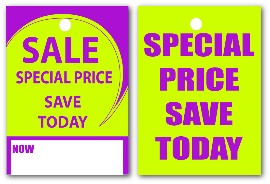 Lime and Purple tickets 4" x 3" per 100 | sale tickets;Purple and green sale range - Sale Posters & Signs