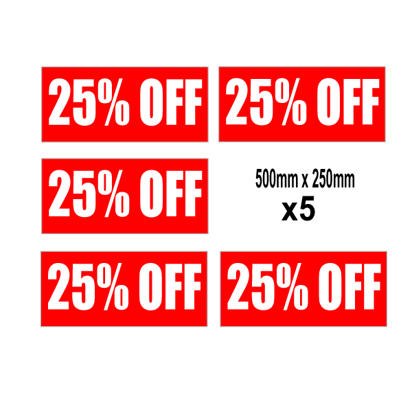 25%off Red 500mm x 250mm posters(5) | % Off Signage;25%off - Sale Posters & Signs