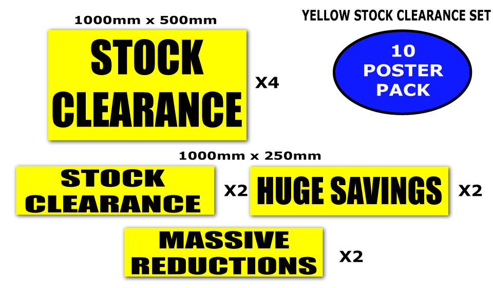 stock clearance Yellow mix set of 10 posters | Closing Down;Yellow and Black pos - Sale Posters & Signs