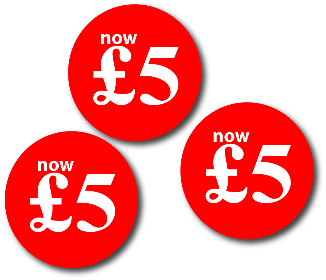 Now £5 Red Stckers 300 per sheet | % Off Signage;Sale Stickers - Sale Posters & Signs