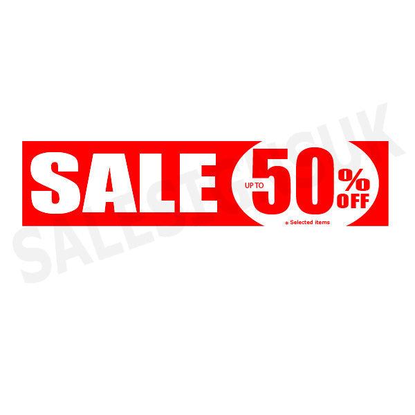 Sale Upto 50%off Red 1000mm x 250mm posters | Closing Down;% Off Signage;50%off;sale posters red Impact - Sale Posters & Signs