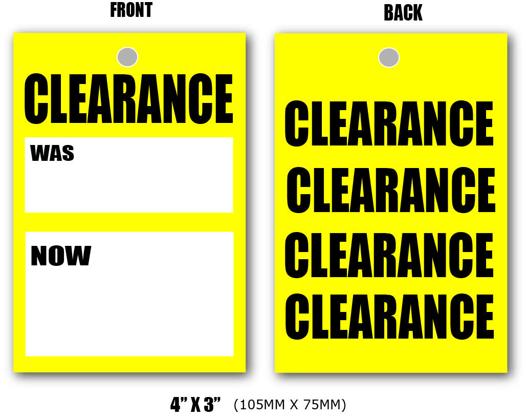 Yellow Clearance Was Now tickets per 100 | Closing Down;Yellow and Black pos;Black Friday - Sale Posters & Signs