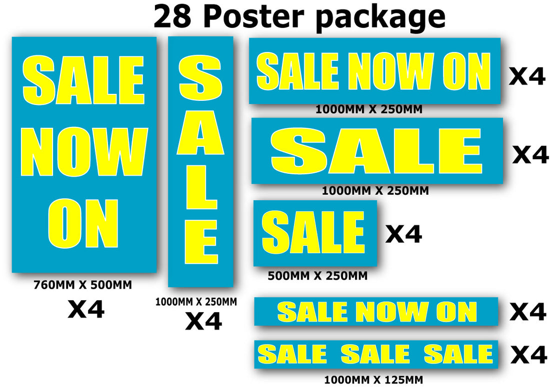 Sale pack Blue and Yellow poster inc 28 with TKTS | blue sale posters;sale value packs - Sale Posters & Signs