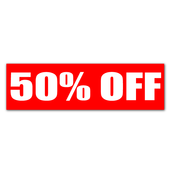 50%off Red 1000mm x 250mm posters | Closing Down;% Off Signage;50%off - Sale Posters & Signs