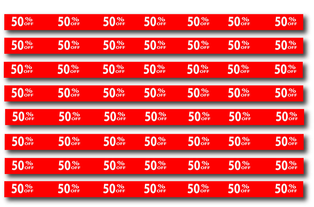 50%off Shelf strips inc 10 size 35mm x 1000mm | % Off Signage;Shelf Strips;50%off - Sale Posters & Signs