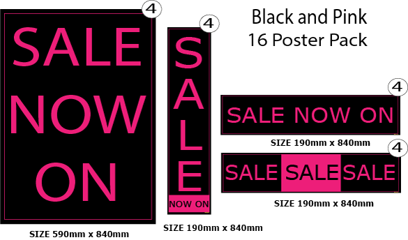 Sale Pink & Black posters Big Pack Inc 16 | sale value packs;Pink and Black collection - Sale Posters & Signs