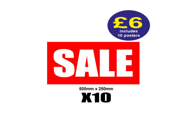 Sale Posters x10 500mm x 250mm pack | sale signage red;Clearance;sale posters red Impact;Red and Black Sale - Sale Posters & Signs