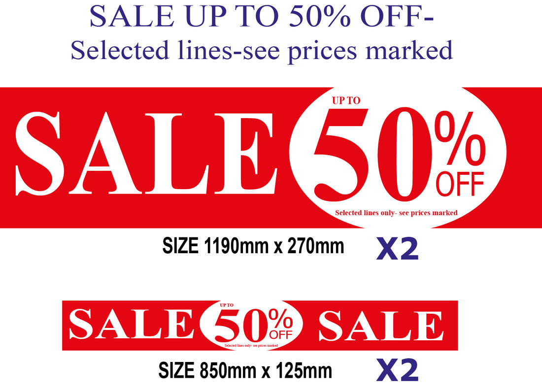 Sale upto 50%off posters -Selected Lines Pack | Classic Sale Red Range;50%off;Clearance - Sale Posters & Signs