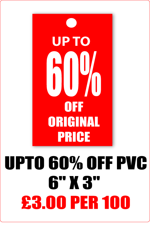 60% off pvc clothing tickets d/sided 6"x3" | sale tickets;% Off Signage - Sale Posters & Signs