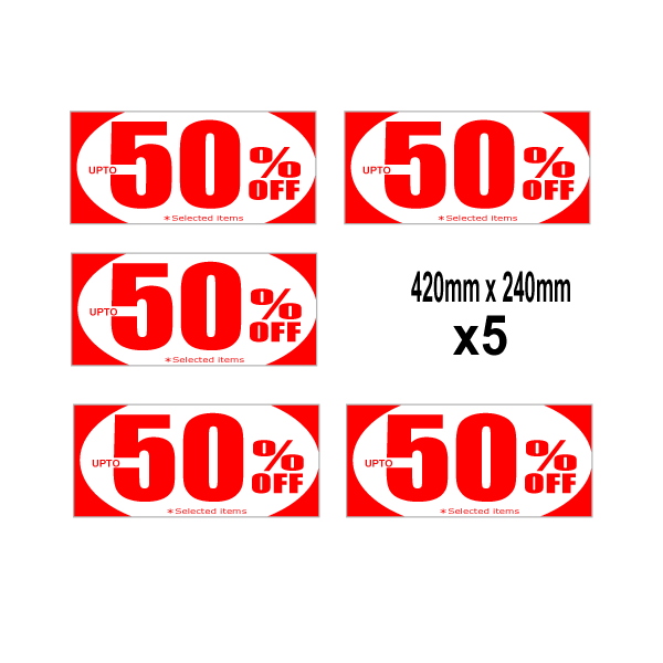 upto50%off Red 420mm x 240mm posters(5) | Closing Down;% Off Signage;50%off - Sale Posters & Signs