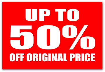 upto 50% Rail Cards 250mm x 200mm D/S Card | % Off Signage;rail cards;other Signage;50%off - Sale Posters & Signs