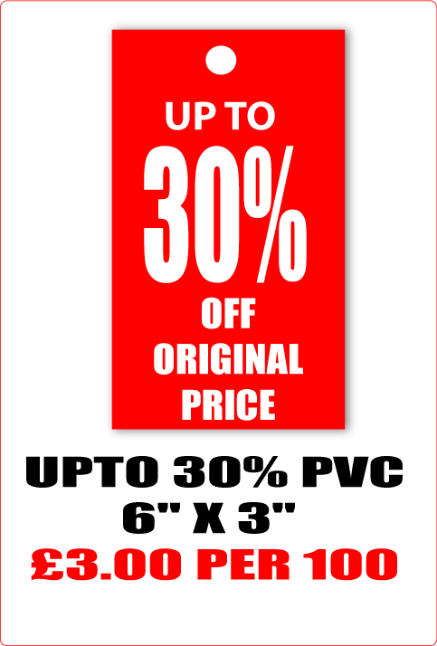 30% off pvc clothing tickets d/sided 6"x3" | sale tickets;% Off Signage - Sale Posters & Signs