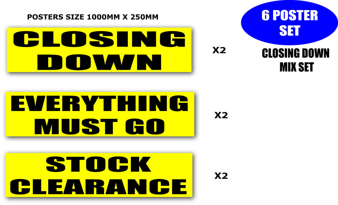 closing down mix Yellow set of 6 posters | Yellow and Black pos - Sale Posters & Signs