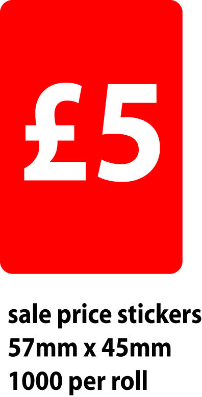 Sale Red £5 Price Stckers 1000 per roll | Sale Stickers - Sale Posters & Signs