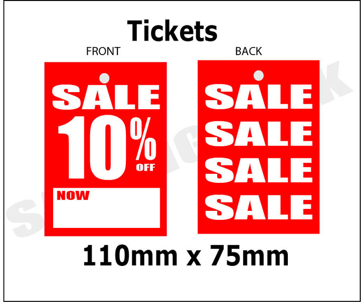 Sale 10% off Now tickets 4.5" x 3" per 100 | sale tickets;% Off Signage;10%off - Sale Posters & Signs