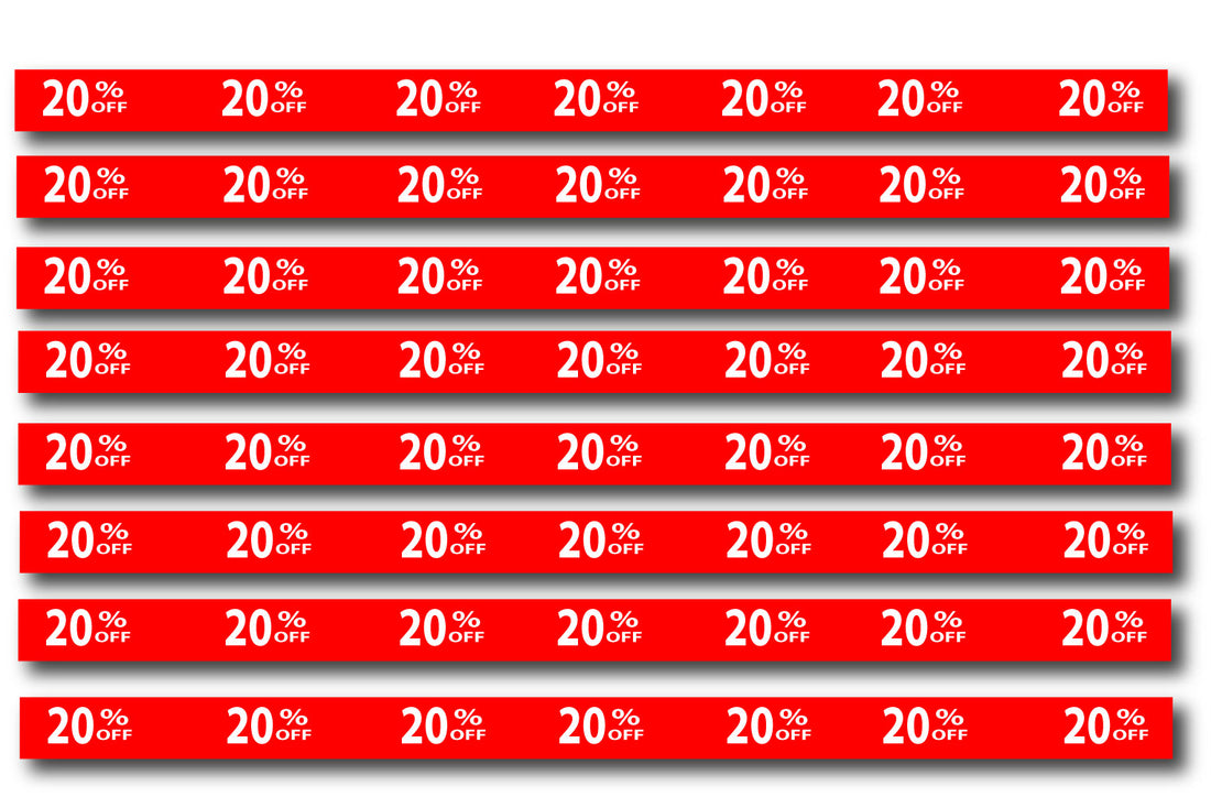 20%off Shelf strips inc 10 size 35mm x 1000mm | % Off Signage;Shelf Strips;20%off - Sale Posters & Signs