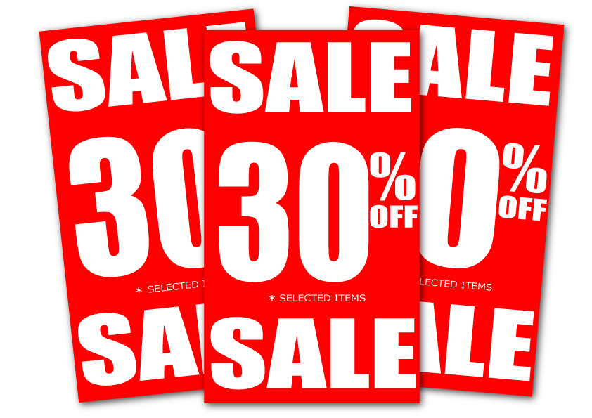 BULK Sale 30%off Red 1000 mm x 500 mm posters | % Off Signage;sale posters red Impact - Sale Posters & Signs
