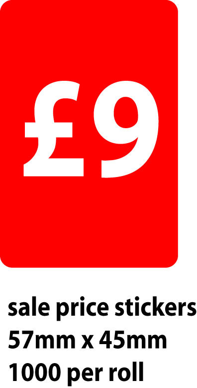 Sale Red £9 Price Stckers 1000 per roll | Sale Stickers - Sale Posters & Signs