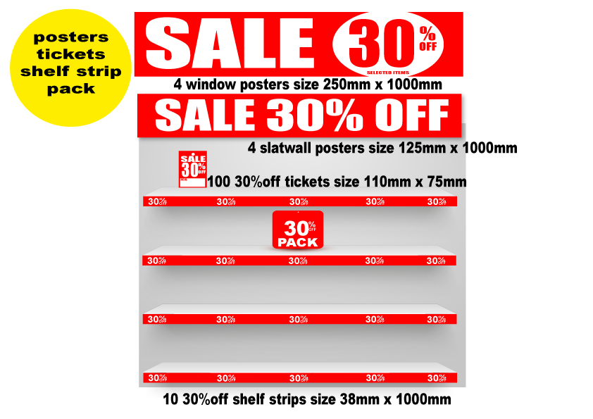 sale 30%0ff poster, shelf strips plus pack | sale value packs;30%off - Sale Posters & Signs