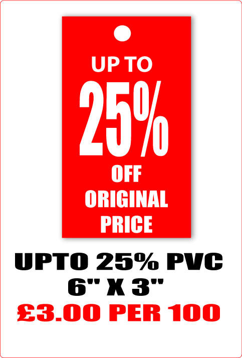 25% off pvc clothing tickets d/sided 6"x3" | sale tickets;% Off Signage - Sale Posters & Signs