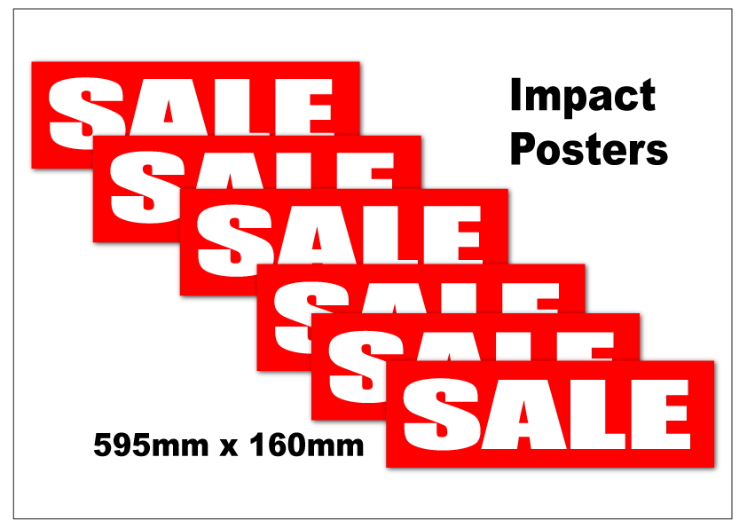 Sale posters 595mm x 160mm x 6 impact | sale posters red Impact - Sale Posters & Signs