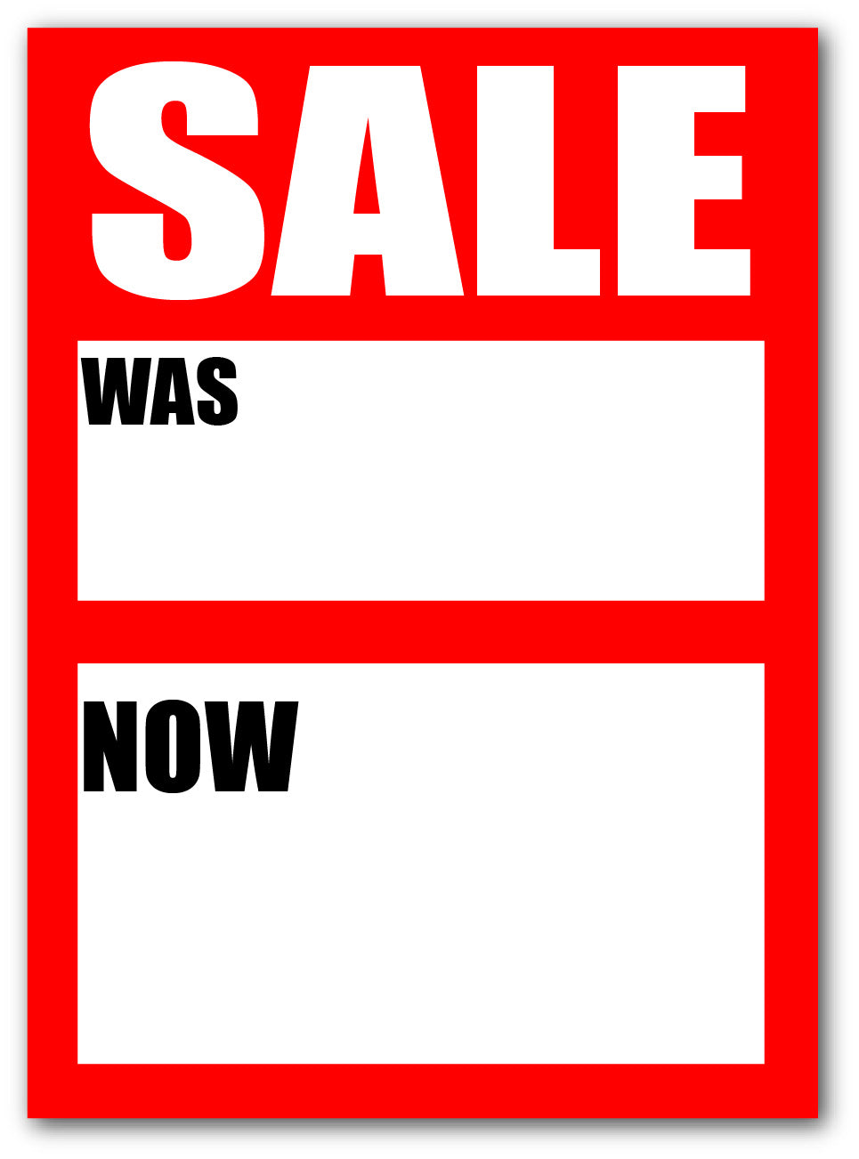 Sale was Now Cards A5 per 50pack | sale tickets;Closing Down - Sale Posters & Signs