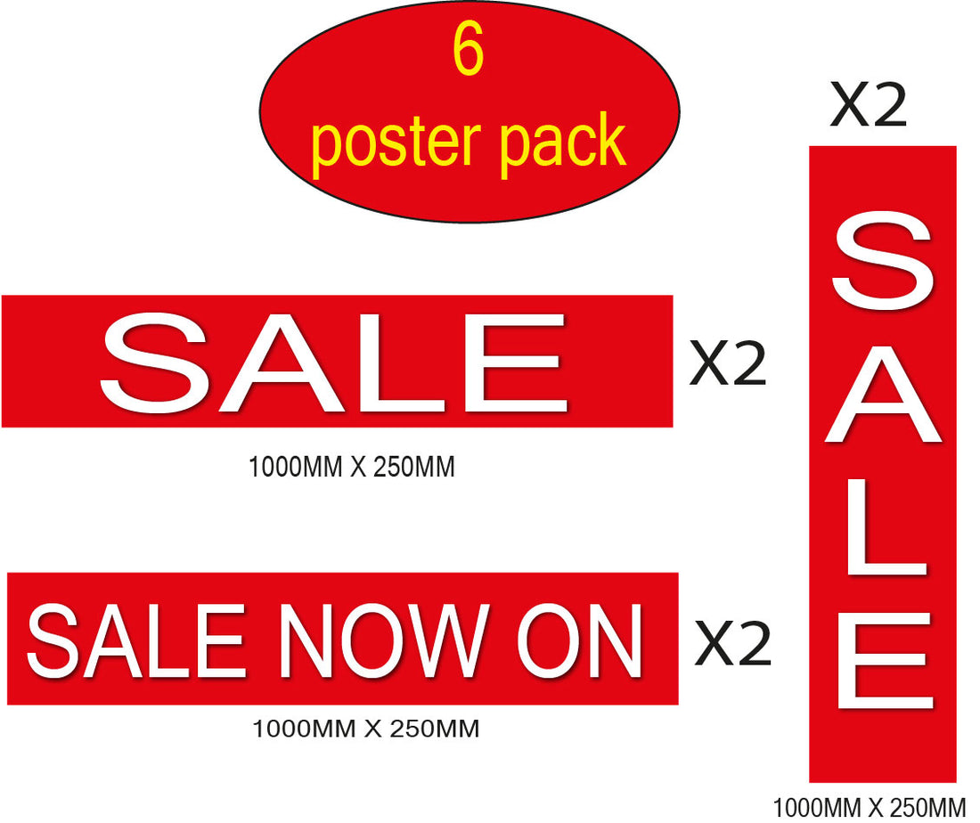 Sale Mix Pack Red and Black poster x 6 | Red and Black Sale - Sale Posters & Signs