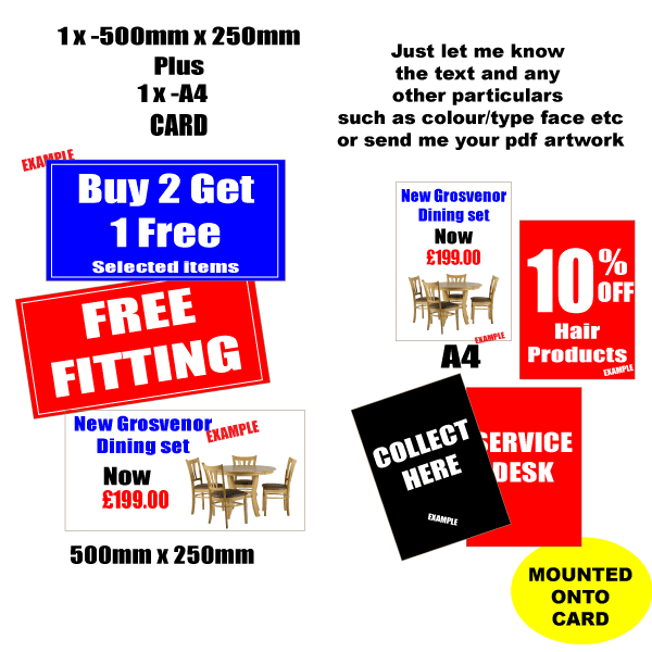 Bespoke Cards 500mm x 250mm & A4 | Bespoke posters - Sale Posters & Signs