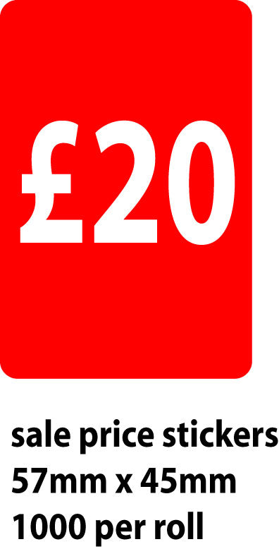 Sale Red £20 Price Stckers 1000 per roll | Sale Stickers - Sale Posters & Signs