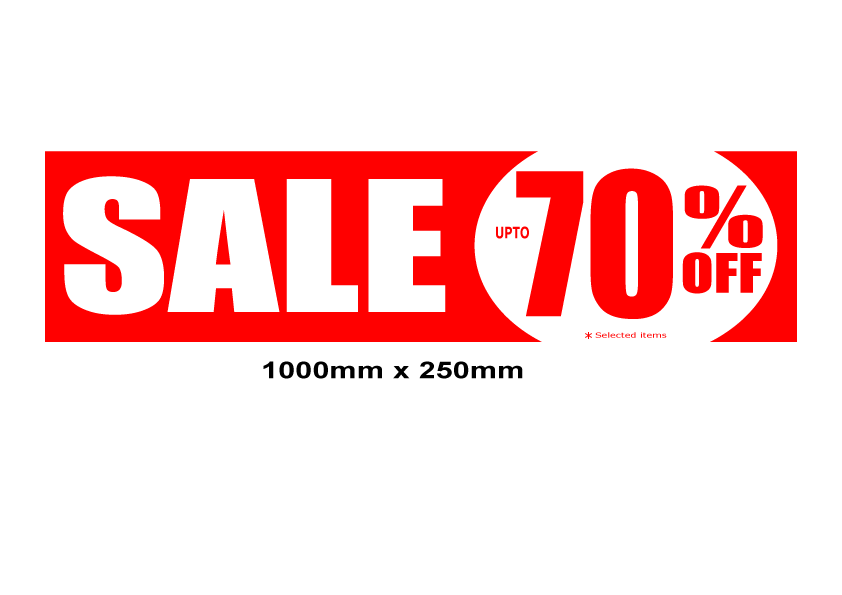 Upto 70%off Red 1000mm x 250mm posters | sale signage red;Closing Down;% Off Signage;sale posters red Impact;70%off - Sale Posters & Signs