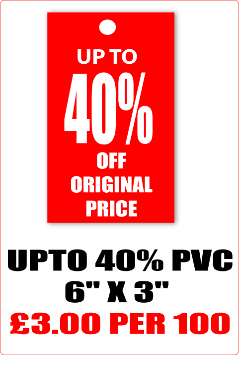 40% off pvc clothing tickets d/sided 6"x3" | sale tickets;% Off Signage - Sale Posters & Signs