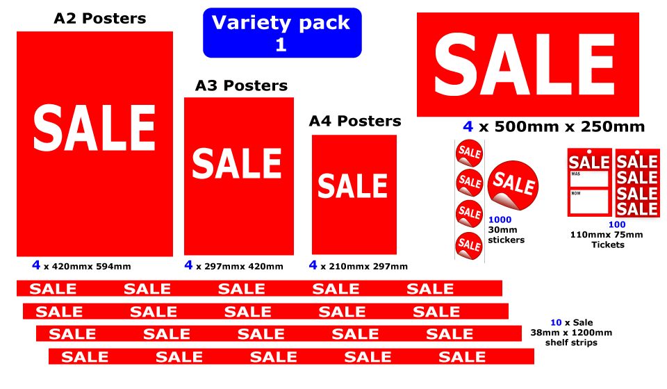 Sale Variety pack 1 | sale value packs;Sale posters New - Sale Posters & Signs