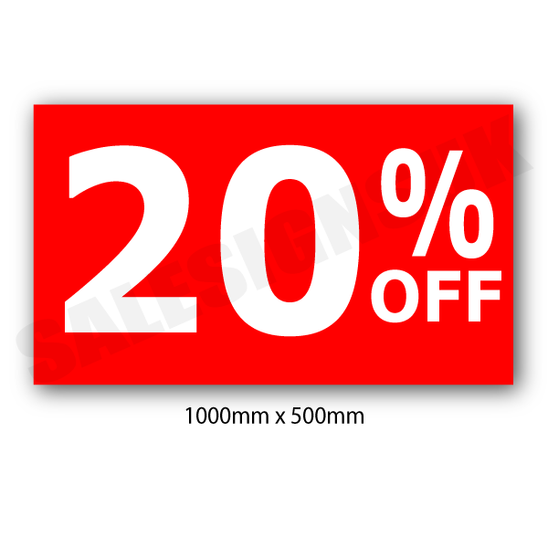 20%off Red horizontal 1000mm x 500mm poster | % Off Signage;20%off - Sale Posters & Signs