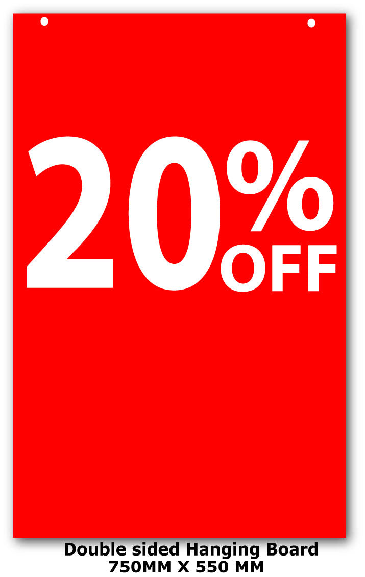 Vertical 20% off large Hanging Card 750mm x 550mm | 20%off - Sale Posters & Signs